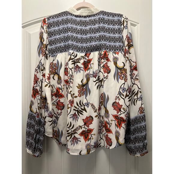 LOFT Women’s Sheer Floral Lace Trim Boho Blouse Long Sleeve Top Sz M Multicolor - Picture 3 of 3